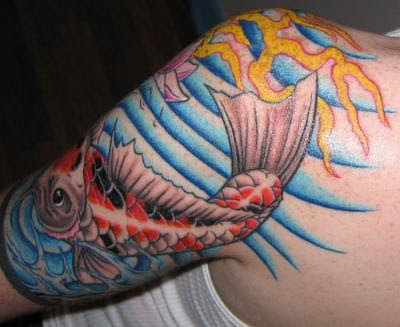 water lily tattoo. Koi Fish and Water Lily Half