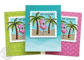 Sunny Studio Stamps: Fabulous Flamingos Happy Summer Palm Tree Card Set (using Summer Splash 6x6 Paper)