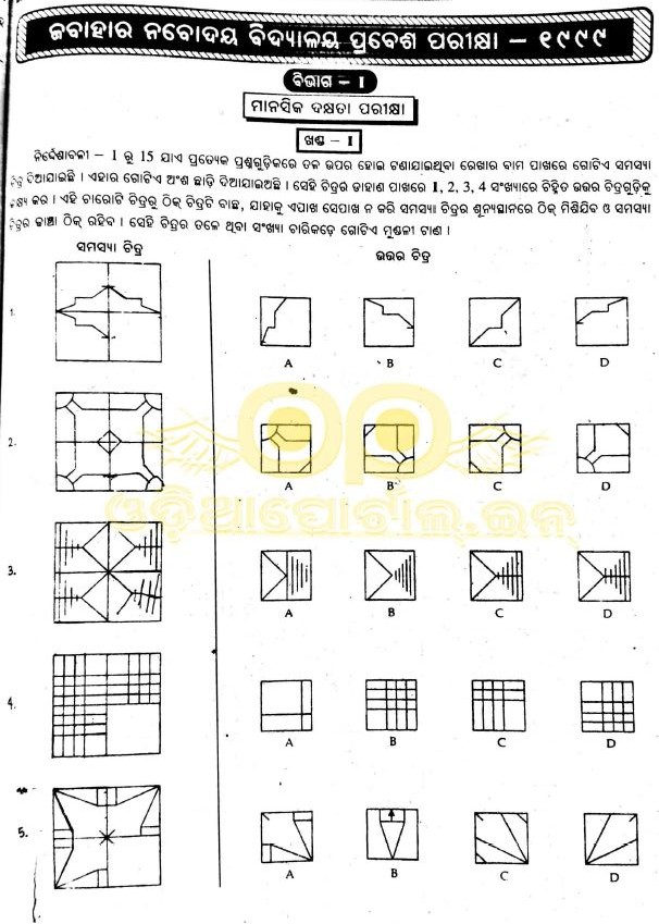 Odisha Navodaya Selection Test (JNVST) - 1999 Question Paper (ODIA) PDF