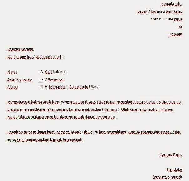 Contoh Surat Izin Tidak Masuk Sekolah - ContohSuratmu.com