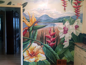 tropical mural, portland muralist, portland mural artist, tropical flowers mural, orchid mural