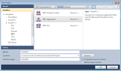 Select Visual C++ MFC Application template