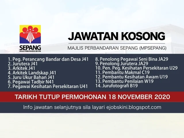 Jawatan Kosong MPSepang November 2020