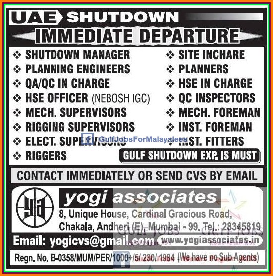 Shutdown Job Vacancies for UAE