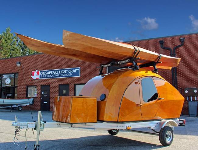 Build-your-own wooden teardrop camper kit brings boat 