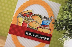 Sunny Studio Stamps: Background Basics Tone On Tone Stamping Fast Food Card by Eloise Blue