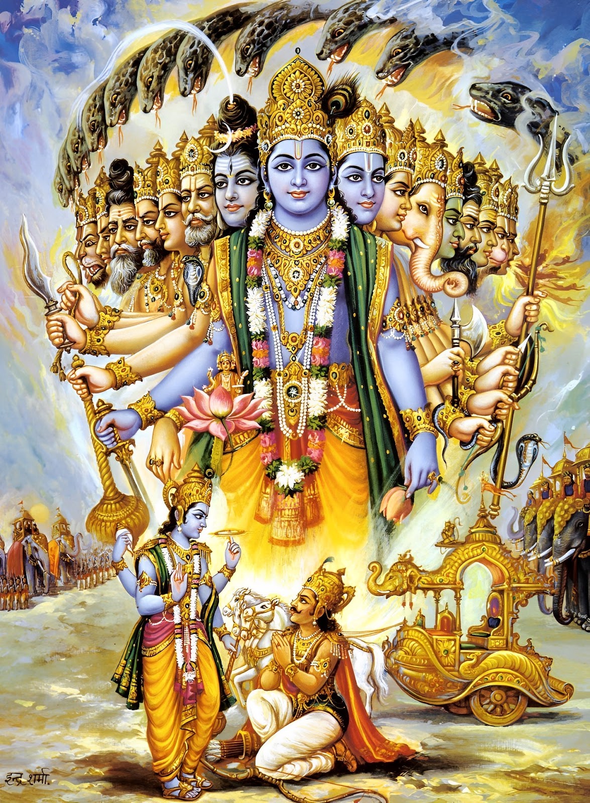 Lord Krishna showing His Vishwaroopa form to Arjuna
