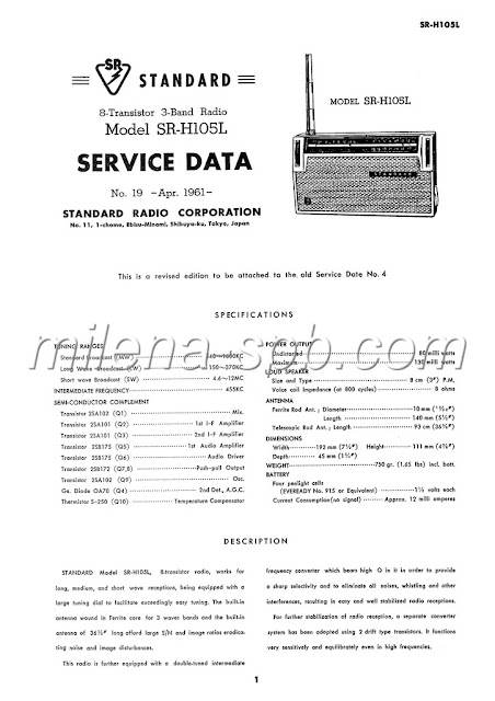 SR H105L diagram схема schéma radio  esquema STANDARD