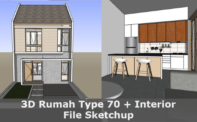 Download 3D Rumah Type 70 lengkap Interior File Sketchup