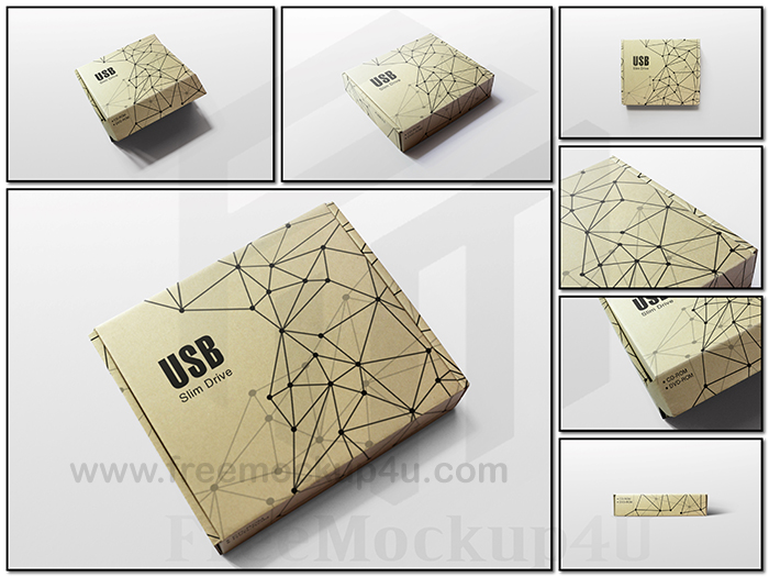 USB Slim Drive Cardboard Boxes PSD Mockup