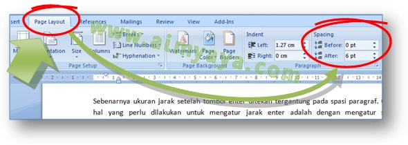 Gambar: Cara mudah merubah spasi antar paragraph (before and after paragraph) di Microsoft Word 2007