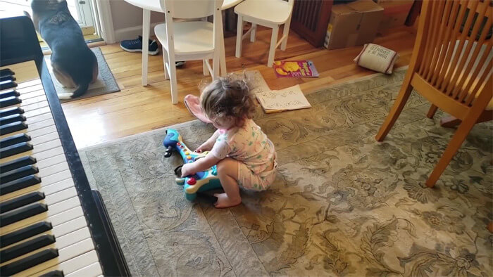 Dad Captured A Video Of His Daughter Dancing To Their Dog Playing The Piano