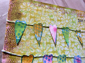 close up of bunting using oak house studio fabric hearts stamp set