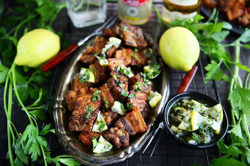 Cuchifrito with Whole Lemon Salsa Verde