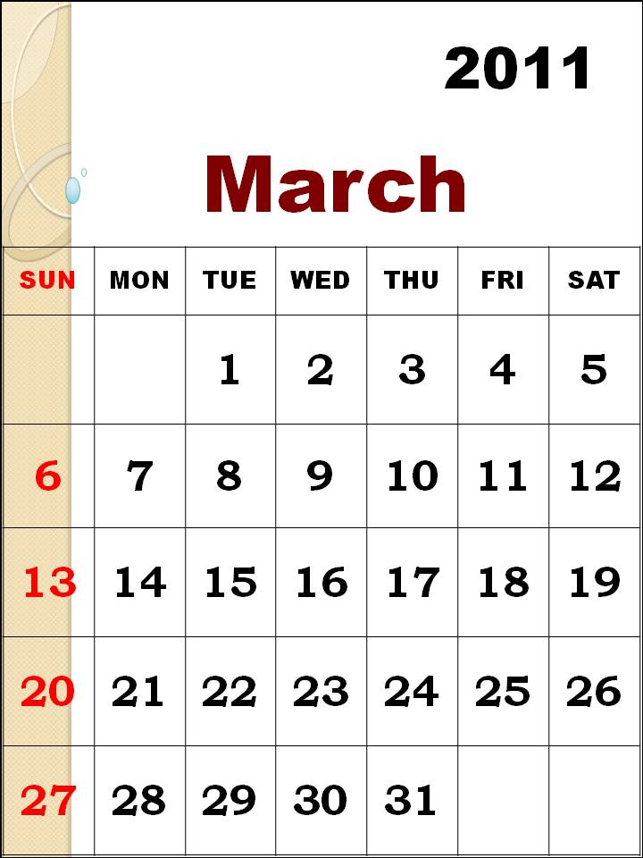 2011 Calendar Of March. march 2011 calendar with