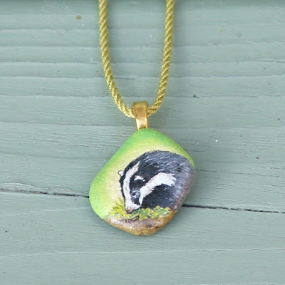 Hand painted badger pendant
