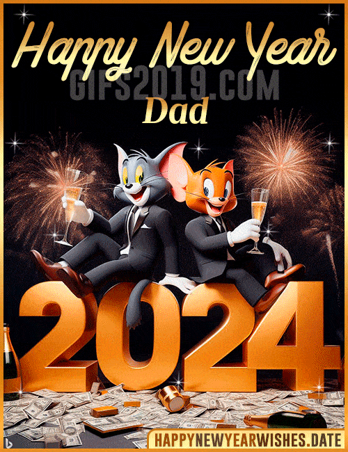 Tom and Jerry Happy New Year 2024 gif for Dad