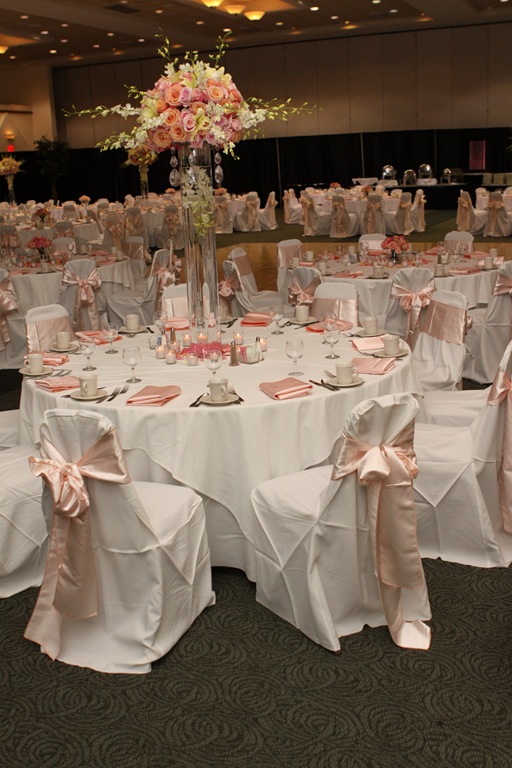 Plus we added pale pink satin napkins to the tables