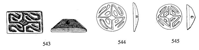 Ancient Egyptian stamps or seals with swastika-like motifs.