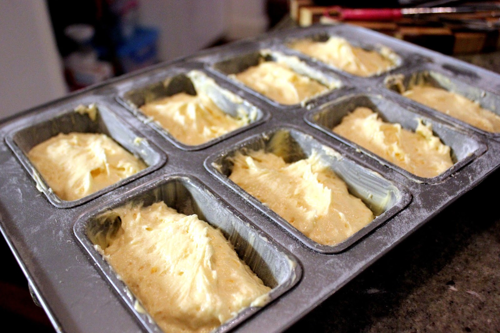 the tins  Pour emulsion prepared fill how and make the into   mix and half to then only batter butter