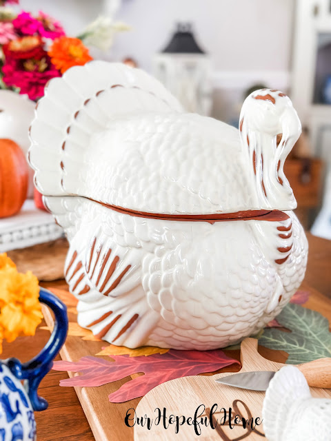 large white porcelain turkey soup tureen