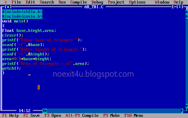 C PROGRAM: TO CALCULATE AREA OF TRIANGLE ~ noexit4u.com