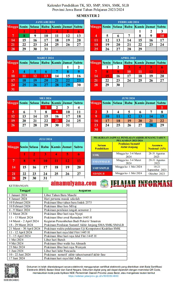 Kalender Pendidikan  Tahun Pelajaran 2023/2024 Provinsi Jawa Barat