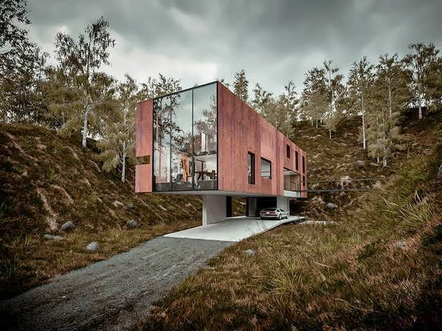 IMPRESSIVE HOME'S ARCHITECTURE SUPPORTED BY DECEPTIVELY THIN PILLARS AND BY THE ROCK FACE ITSELF AT KEY POINTS