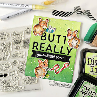 Butt Really...Corgi Card by Samantha Mann for Newton's Nook Designs, Distress Inks, Die Cutting, Mirror Stamping, heat Embossing, dogs, Card Making, Handmade cards, #newtonsnook #newtonsnookdesigns #distressinks #inkblending #mirrorstamping #corgi