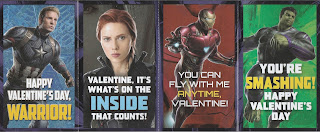 Front of the first four Marvel Avengers Endgame Valentines