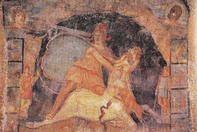 Митра и бык, фреска из храма Митры, Марино, Италия, 2 век н.э.