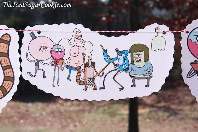 Regular Show Birthday Party DIY Flag Bunting Banner Garland Idea-Mordecai, Rigby, Pops, High Five Ghost, Skips, Muscle Man, Benson