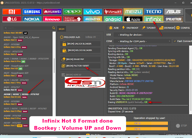 how to format & remove FRP (Google Account) lock from Infinix Hot 8 (X650B, X650C, X650D