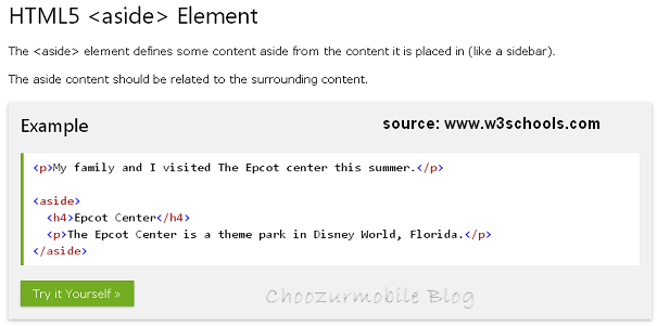 HTML <aside> element