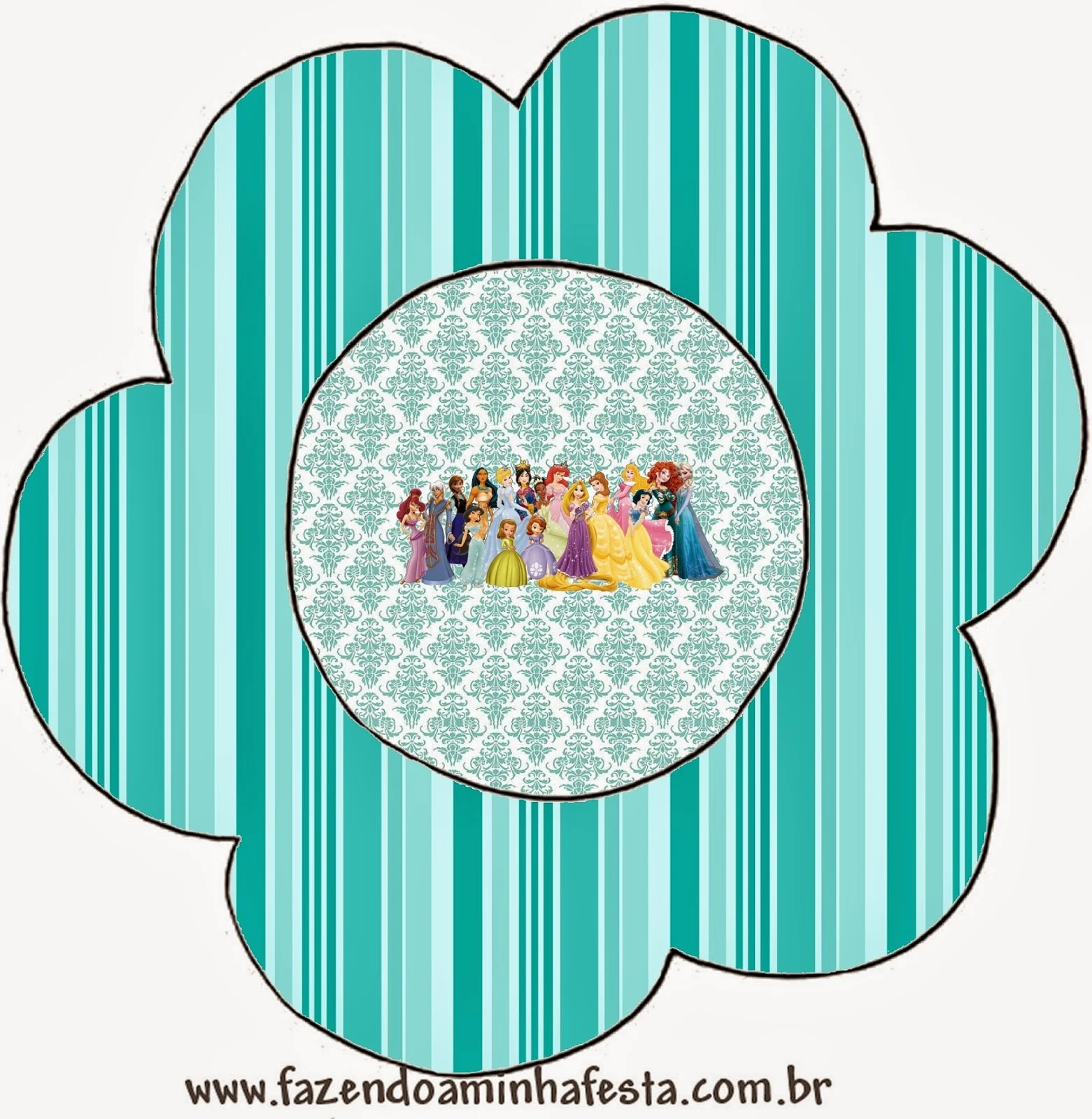 Tarjeta con forma de flor de Princesas Disney.