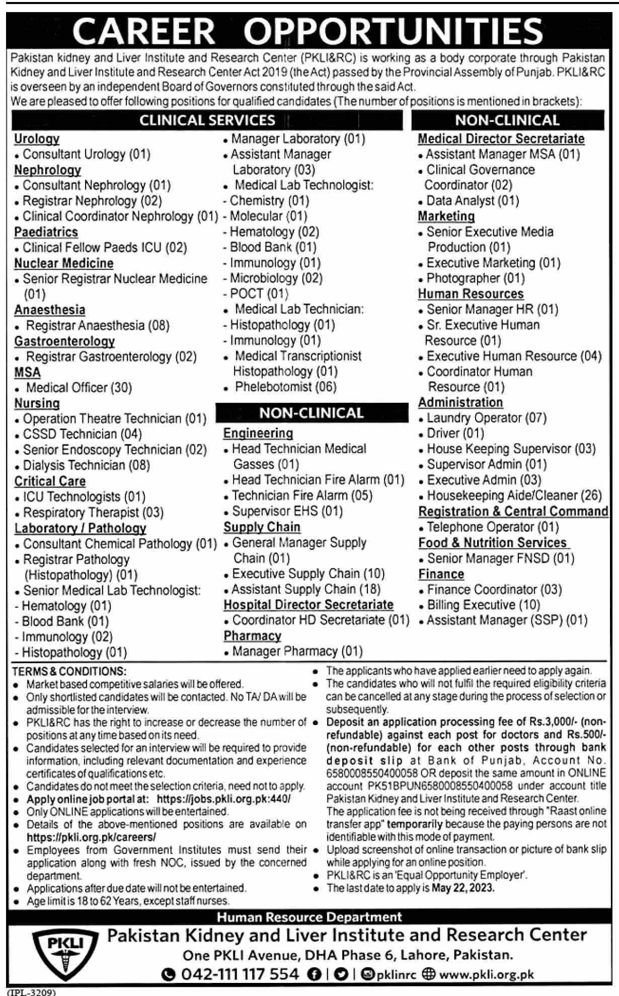 Pakistan Kidney And Liver Institute And Research Centre  jobs in 2023