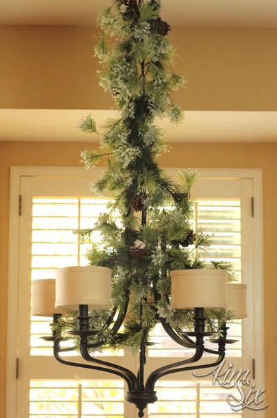Greenery on Chandelier for Christmas