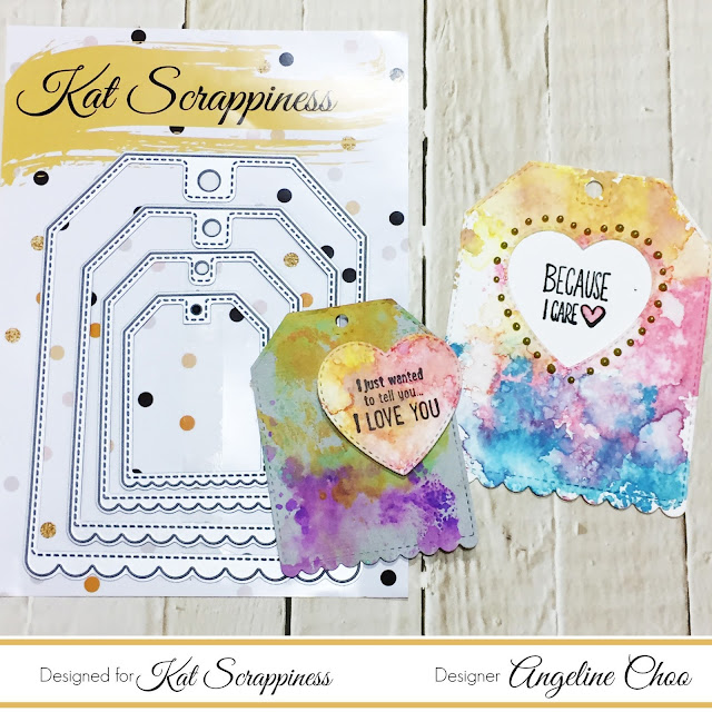 ScrappyScrappy: Distress Oxide Tags with Kat Scrappiness #scrappyscrappy #katscrappiness #timholtz #oxideink #distressoxide #watercolor #mixedmedia #nuvodrop #unitystampco #stamp #stamping #diecut #ginamariedesigns