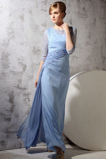 Simple Elegent 30DChiffon Boatneck Sequin Lace A-Line Long Evening Dress