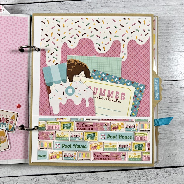 Summer Fun Retro Scrapbook album page with ice cream, sprinkles, and a pocket