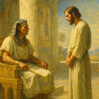 Joseph stands before Pharaoh to interpret his dreams – 요셉이 바로 앞에 서서 꿈을 해석하는 장면
