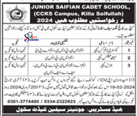Junior Saifian Cadet School Killa Saifullah Teachers Jobs 2024