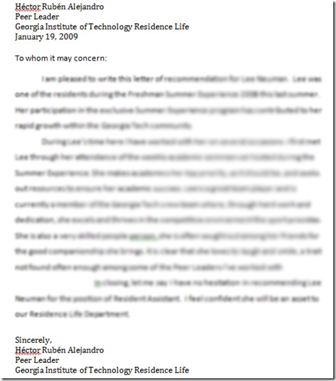 employment letter of recommendation. letter of recommendation
