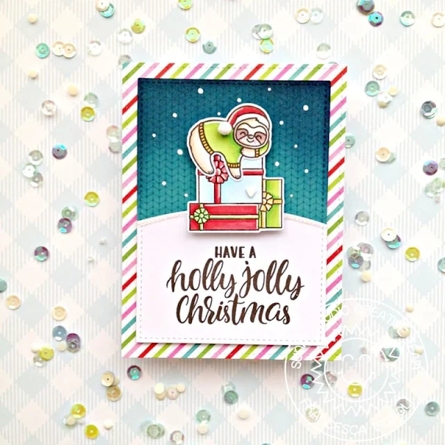 Sunny Studio Stamps: Lazy Christmas Stitched Rectangle Dies Christmas Card by Franci Vignoli