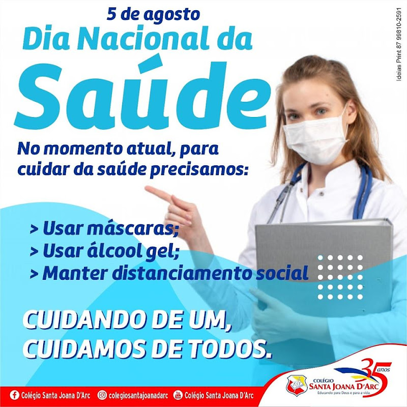 Colégio Santa Joana D'Arc promove incentivo os alunos e familiares no dia nacional da saúde.