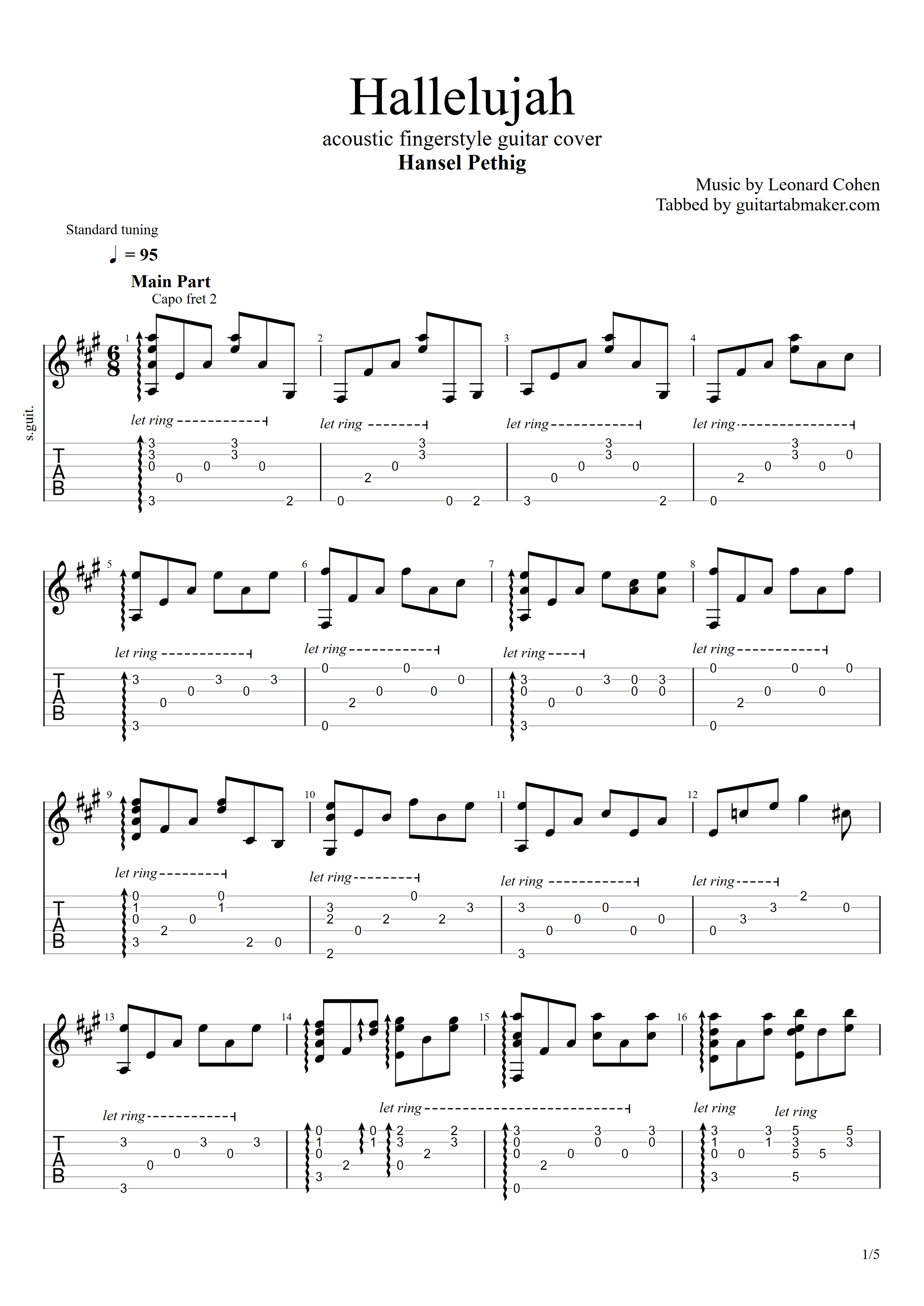 Hallelujah fingerstyle guitar TAB