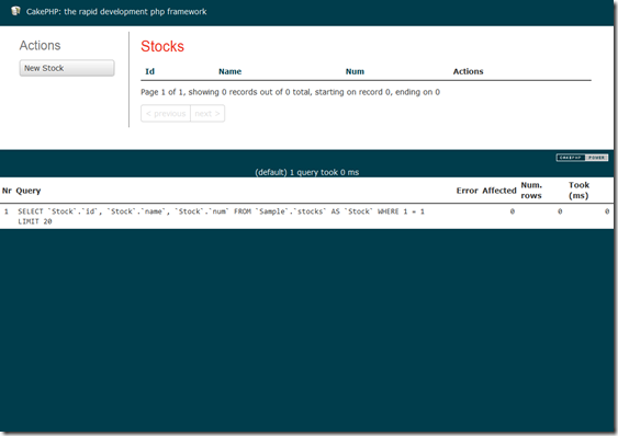 CakePHP- the rapid development php framework- Scaffold -- Index -- Stocks