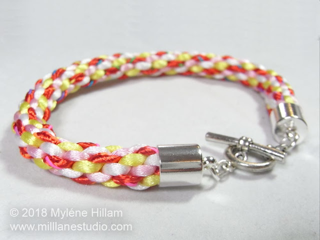 8-strand basic Kumihimo braid worked in candy colours and made into a bracelet