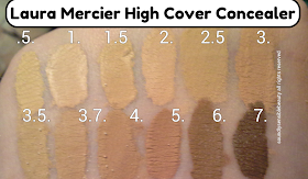 Laura Mercier High Coverage Concealer. (Full Cover Concealer)  Review & Swatches of Shades .5, 1, 1.5, 2, 2.5, 3, 3.5, 3.7, 4, 5, 6, 7, 