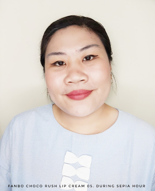 Review Fanbo Choco Rush Lip Cream 05. During Sepia Hour